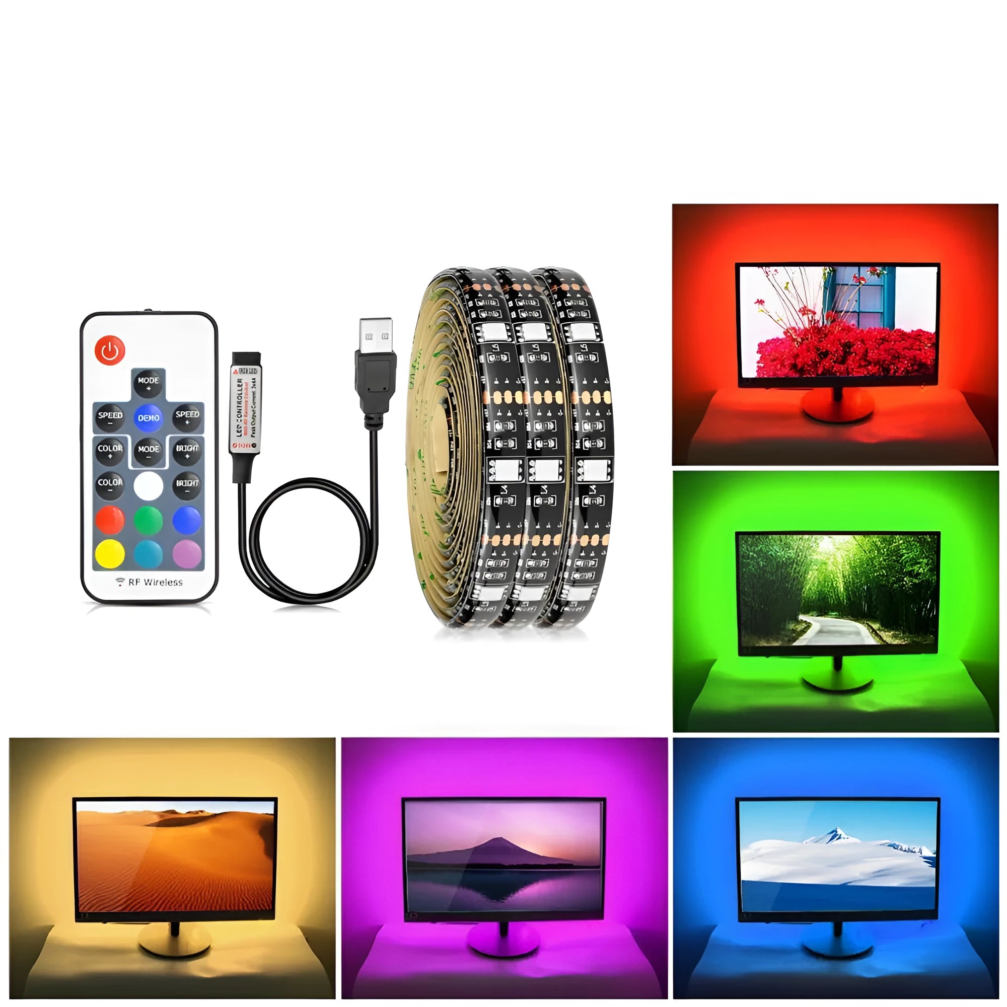Flexible LED decorative lighting strip showing 30 beads per metre with adhesive backing