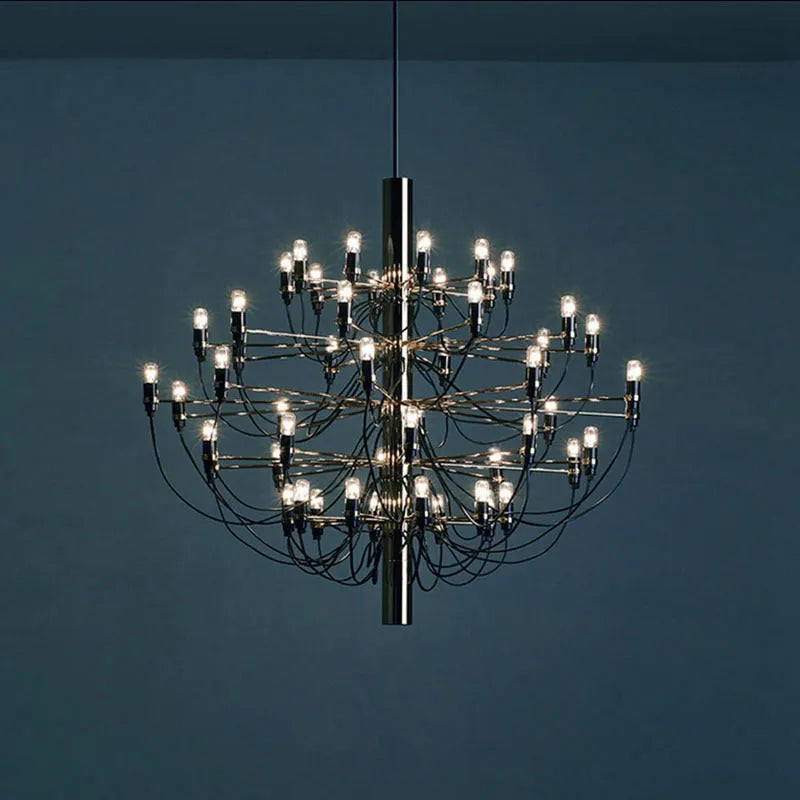 Modern wooden three fork floor lamp with acrylic shade in living room setting