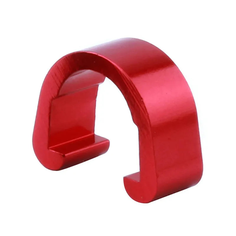 Aluminium alloy C-shaped buckle in multiple colours, shown with a keyring for scale.