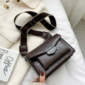 Vintage-style crossbody bag in PU material showing black, brown, khaki and red colour options