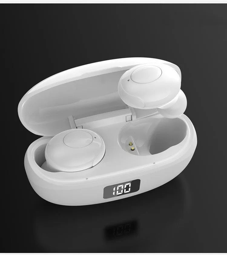 Black and white wireless Bluetooth in-ear headphones with type-C charging case