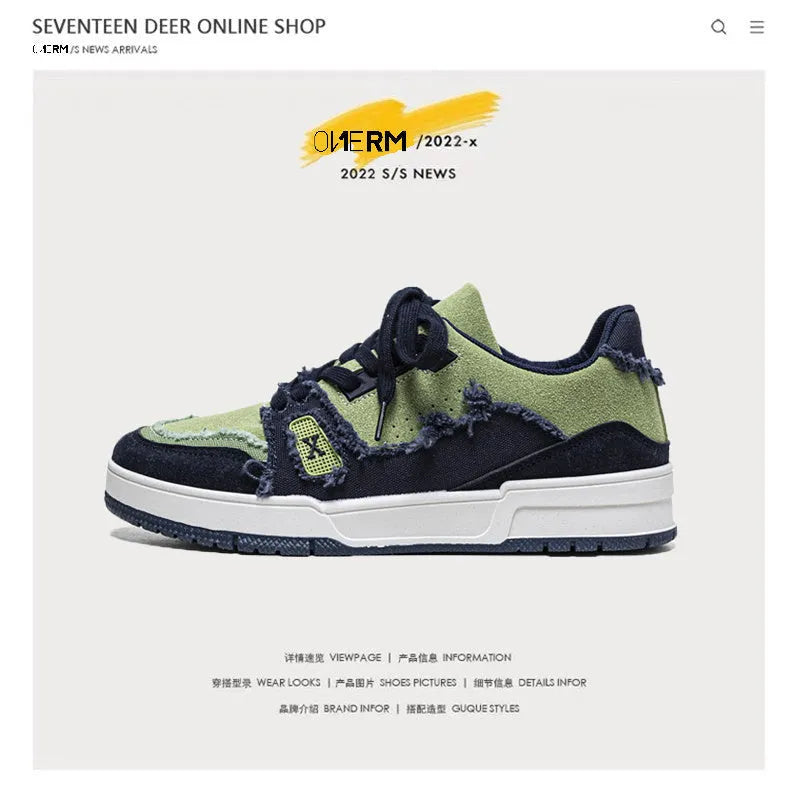 Breathable leisure retro Hong Kong style canvas men's shoes low top sneakers in blue green colour
