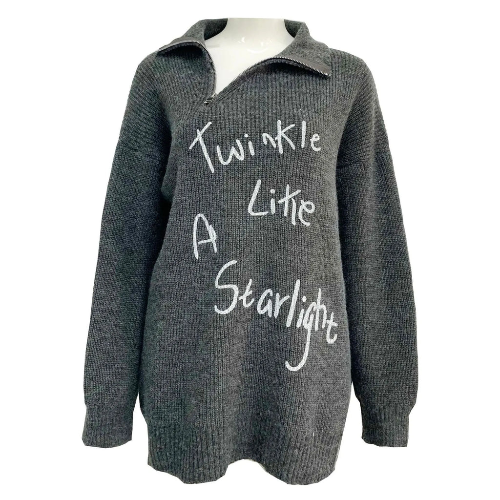 Women's loose lapel alpaca wool pullover sweater with oblique zipper in light khaki colour