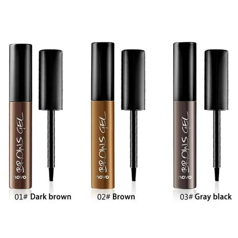 6g peel-off eyebrow tint gel tube with flat brush, available in Brown, Dark Brown and Gray Black