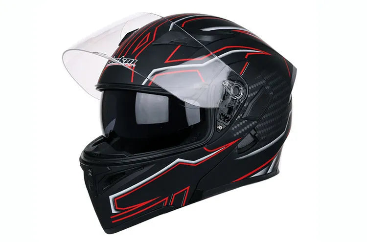 Motorcycle racing helmet with plastic shell, adjustable 55-63cm fit, 38x27cm, in black, blue, green, red, or yellow