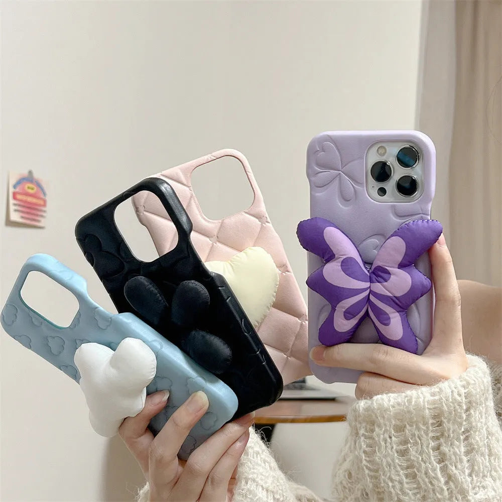 Blue 3D cartoon TPU back cover phone case with card slot for iPhone 11 to 15 Pro Max