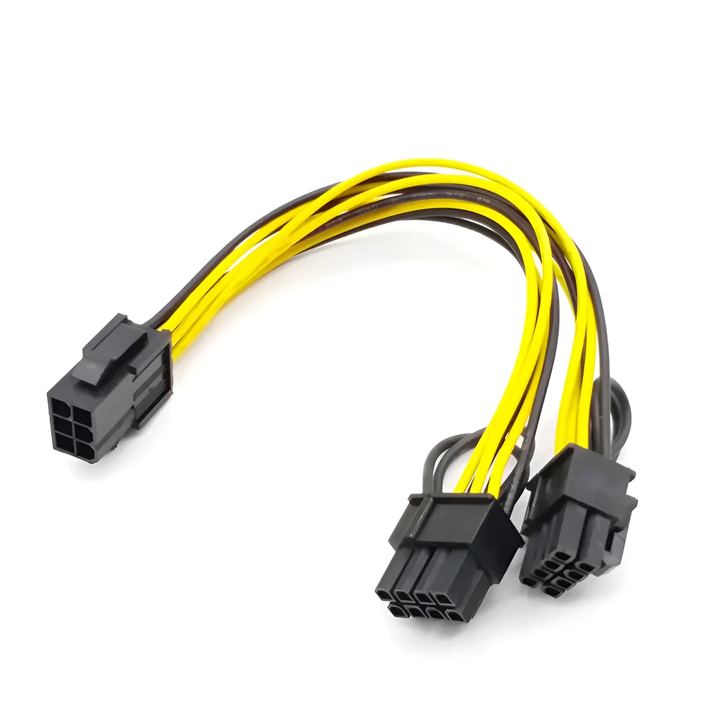 Yellow graphics power cord adapter with 6PIN to dual 8PIN (6+2) connectors for extending GPU power supply cable
