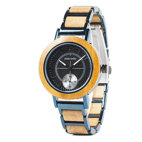 BOBO BIRD couple wooden watch set with natural wood case, Hardlex mirror, men's and women's sizes, R12 model