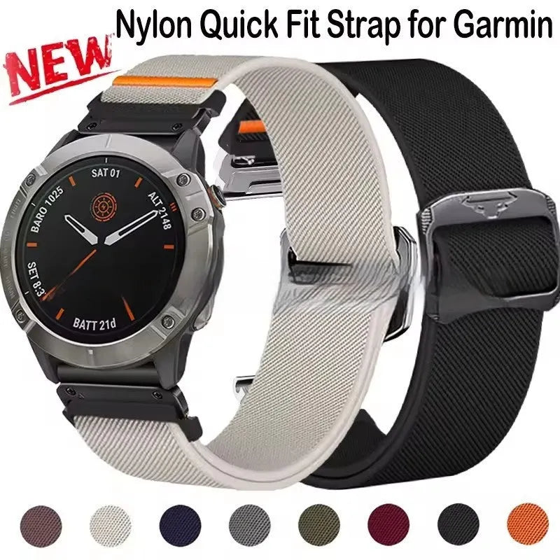 Elastic nylon watch strap with cow head buckle in army green, 22mm width