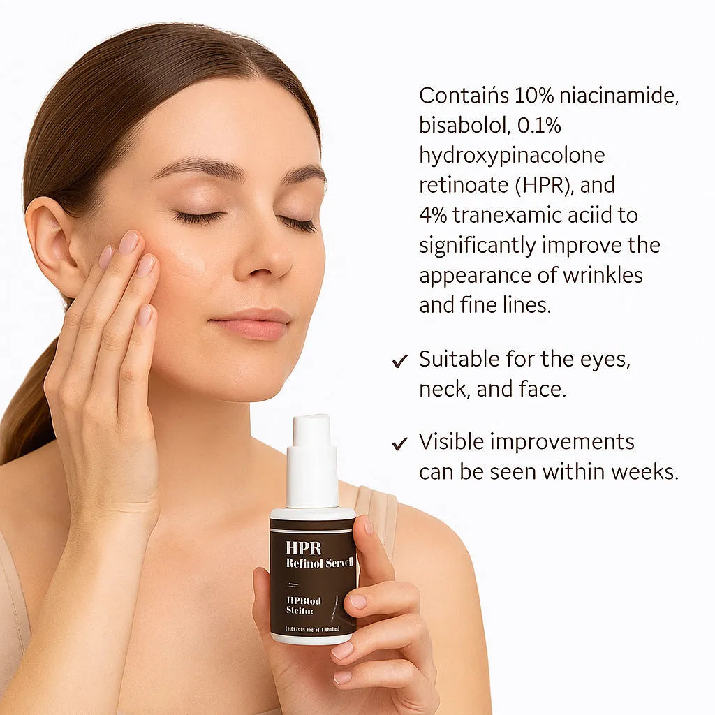 Retinol Solution 30ml anti-aging face serum bottle with FP-F066 specification label