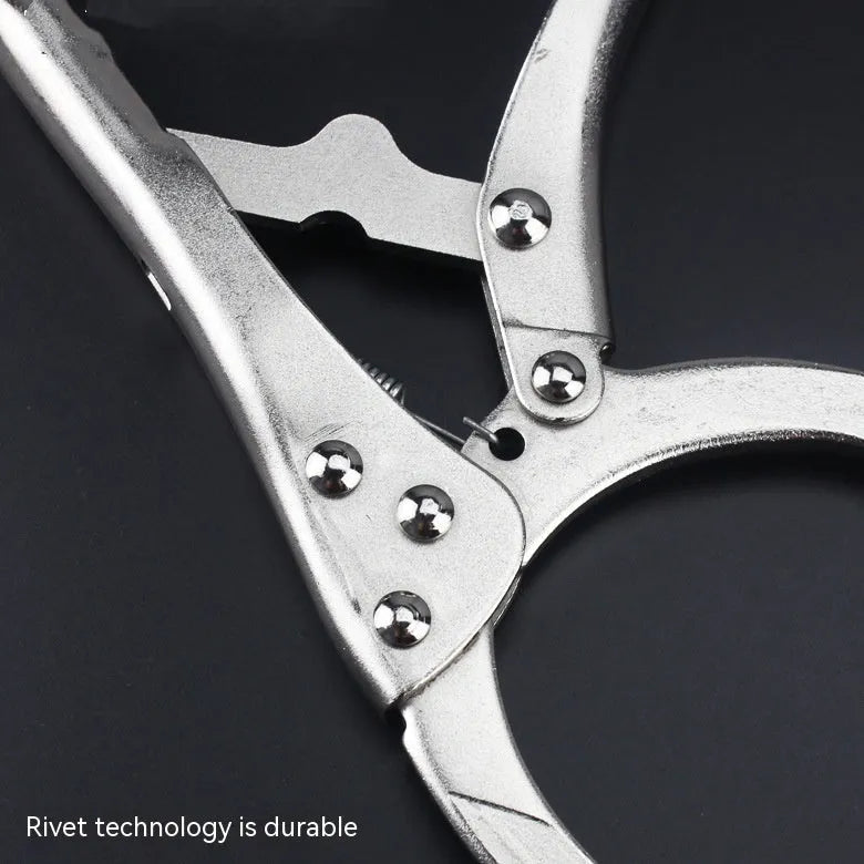 Adjustable clamp-style oil filter wrench with three jaws, made from black 45 steel, showing size adjustment mechanism