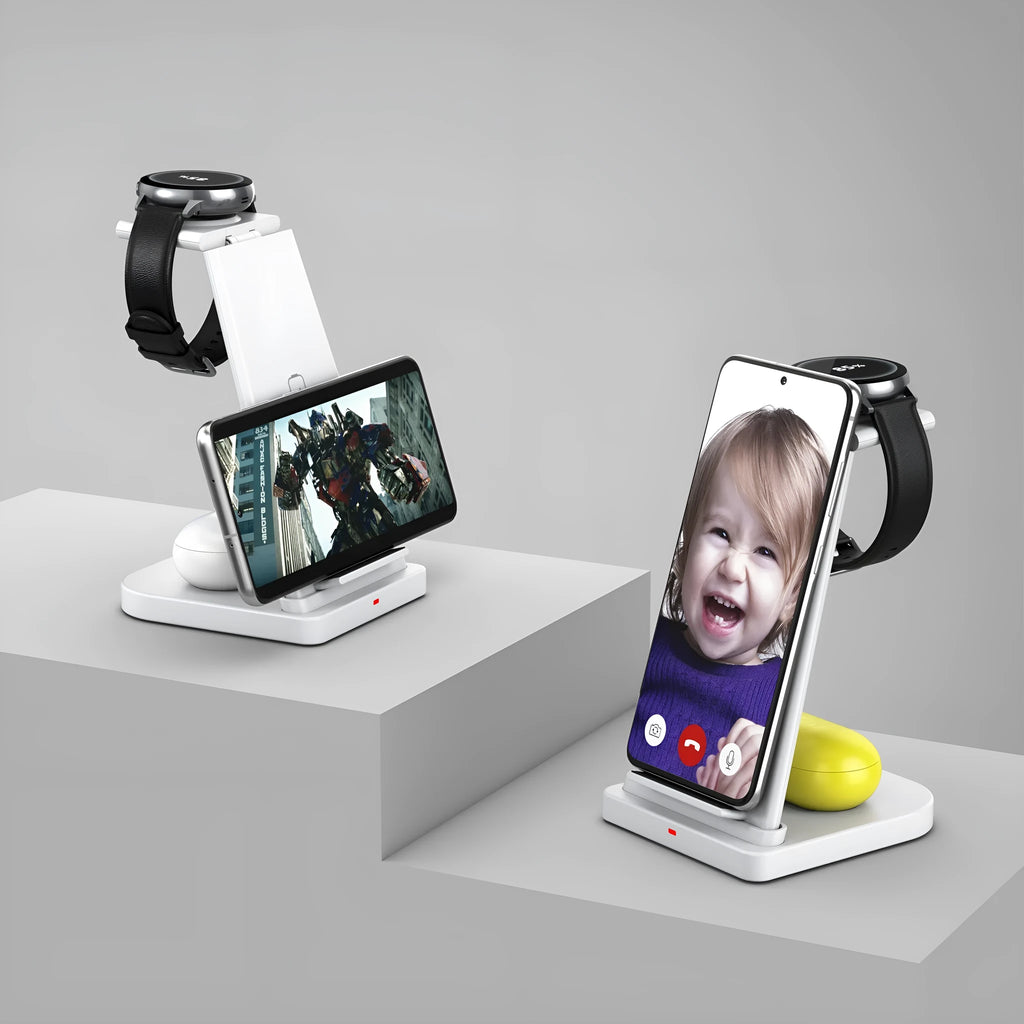 Three-in-one disassembly wireless charger for Samsung devices in black plastic with Type-C port