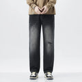 Men's hole vintage straight-leg distressed denim jeans in black grey, loose fit