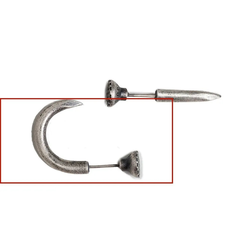 S925 sterling silver nail stud earring on ear hook, straight and curved style shown.