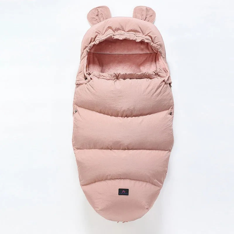 Baby stroller sleeping bag in silkworm cocoon style, shown in a colour option, measuring 100 by 48 centimetres.