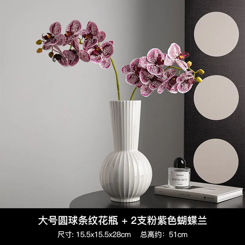 Ceramic ball vase with American country stripes and floral decoration for living room table