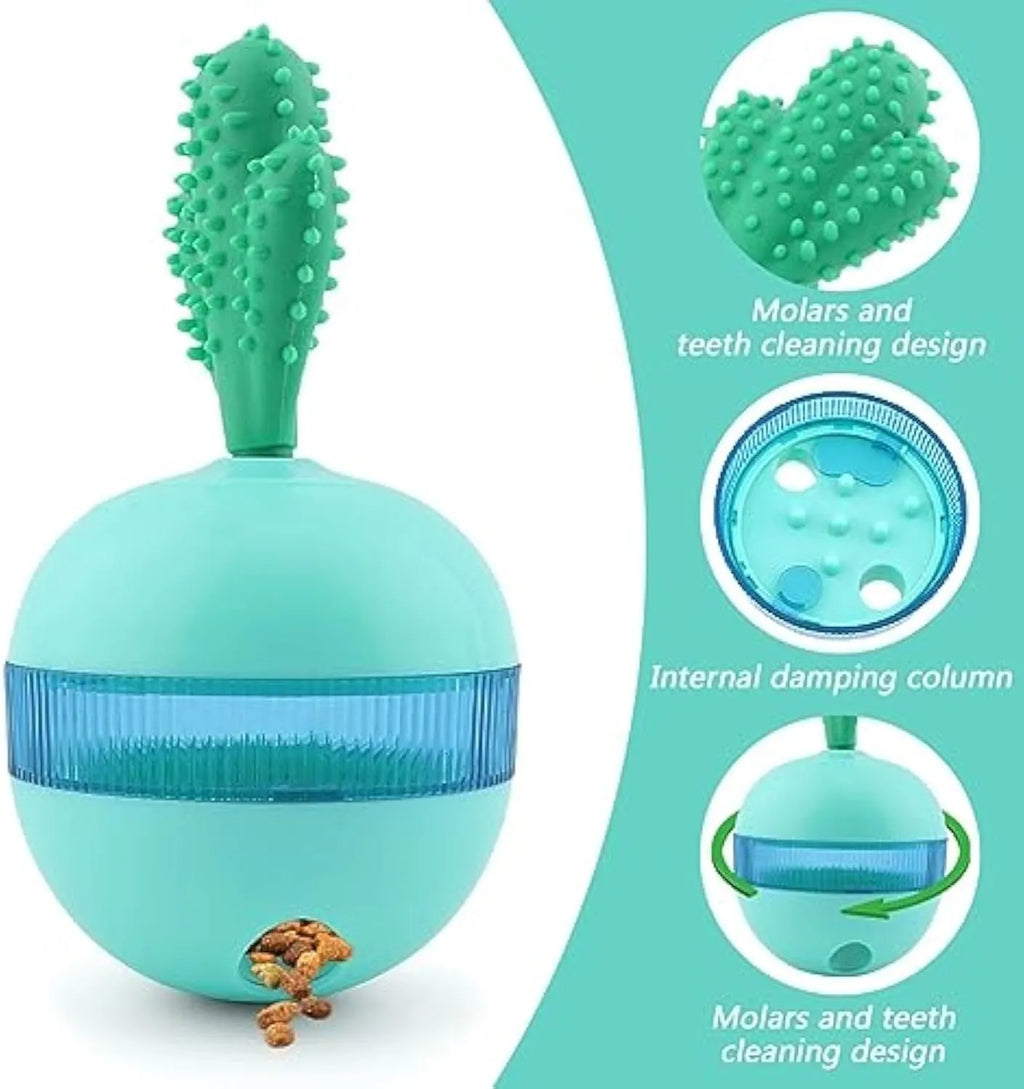 Blue durable rubber treat dispensing tumbler ball toy for medium large dogs
