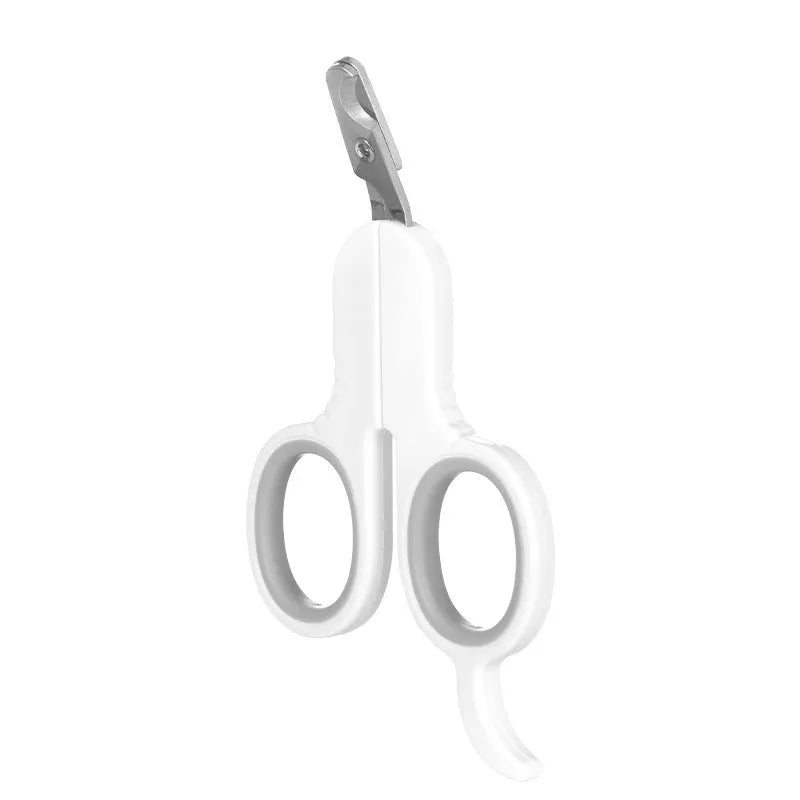 Grey professional pet nail clippers with curved tip and rubber-coated ergonomic handle