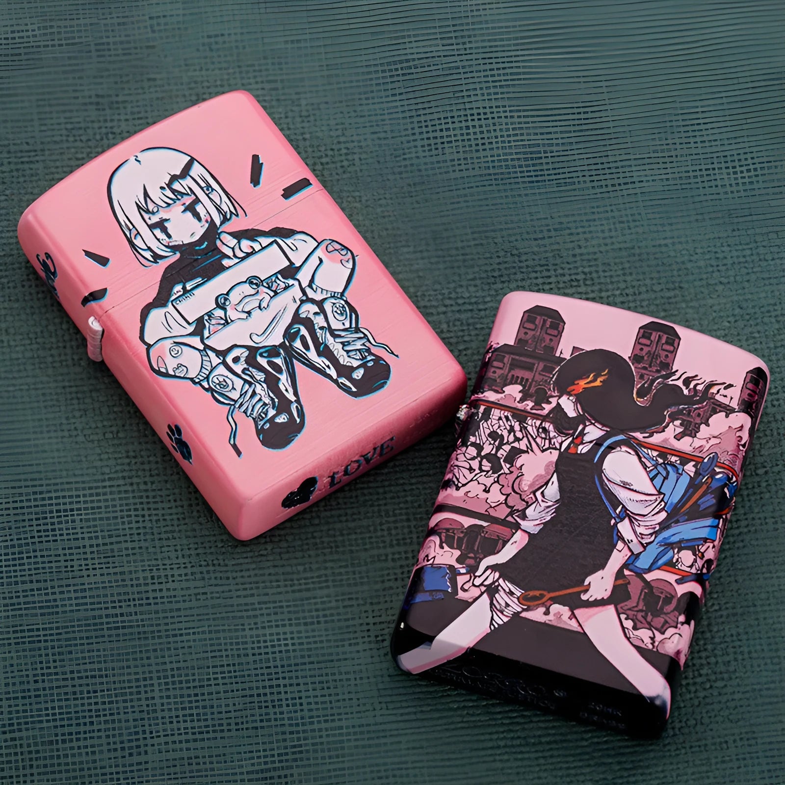 Windproof kerosene lighter with pure copper case and decorative design, showing grinding wheel and storm holes.