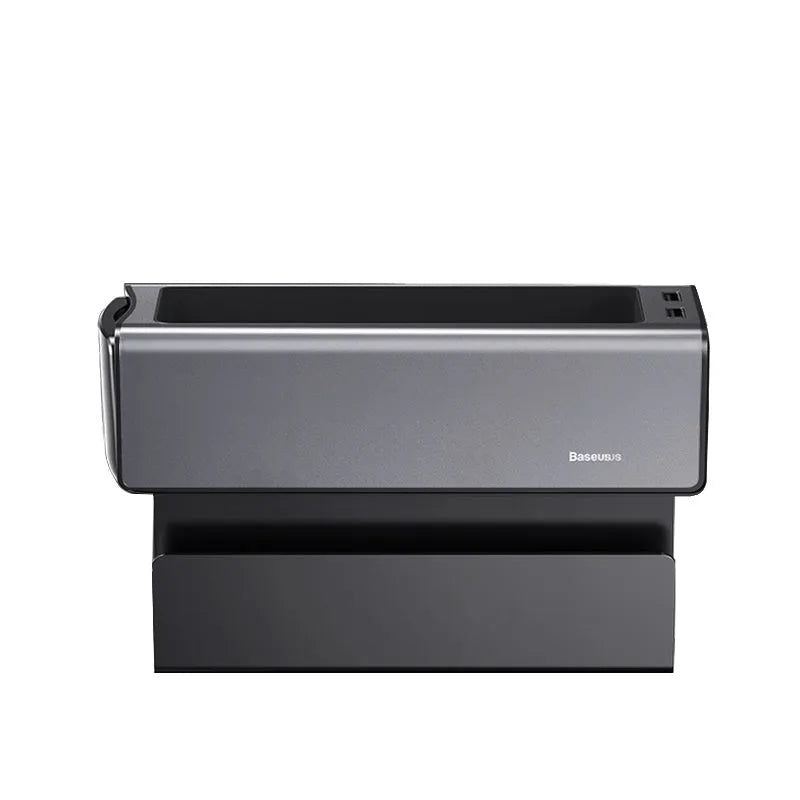 Baseus Zhizhen Metal Armrest Box Storage Box in black and silver with 5V/2A input for car seat armrest