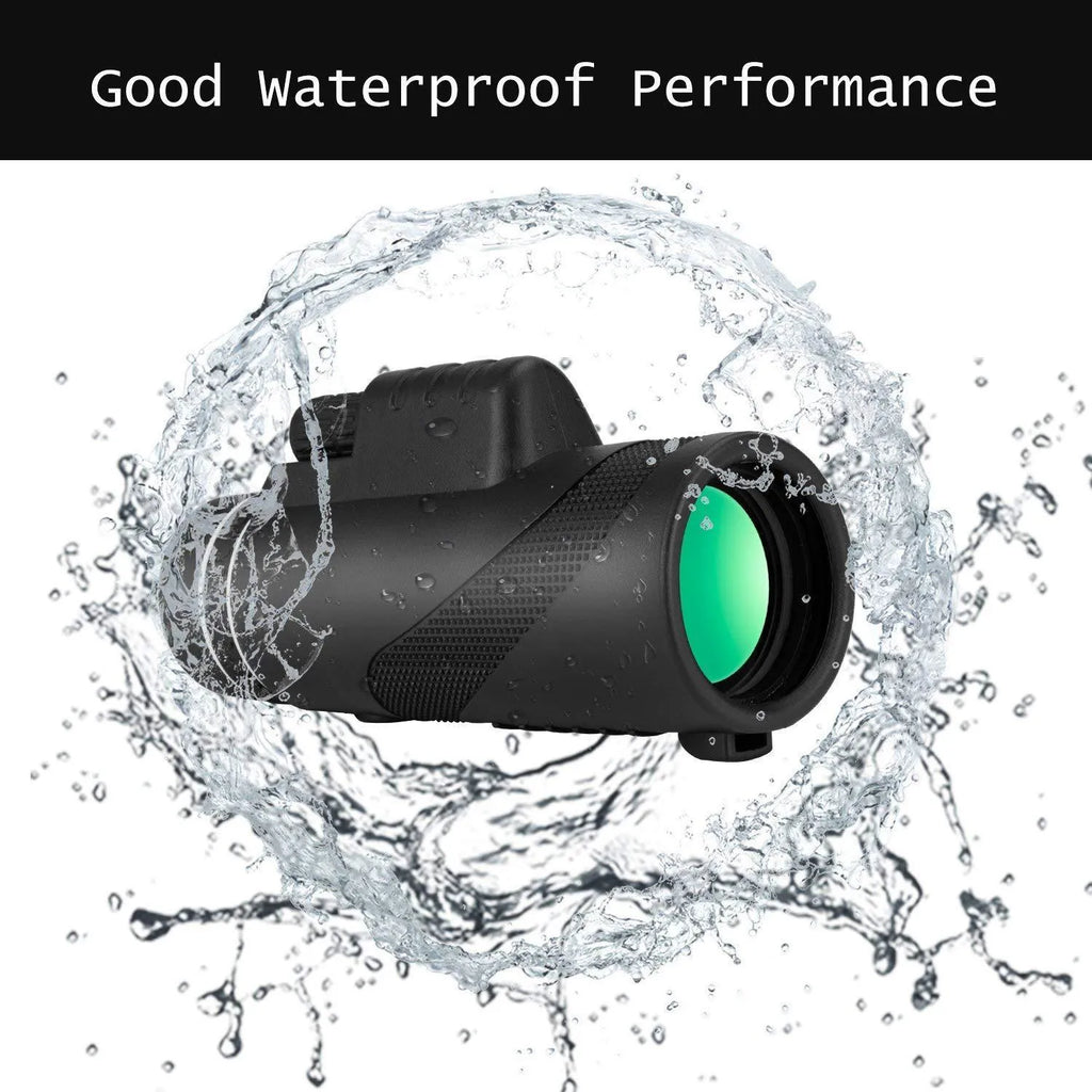 Black 40x60 smartphone monocular telescope with mounting adapter on a phone for HD observation.