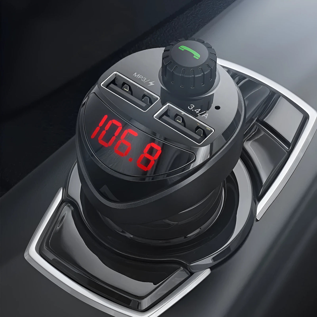Bluetooth car charger MP3 player with 24V input and USB output, Black and Silver options