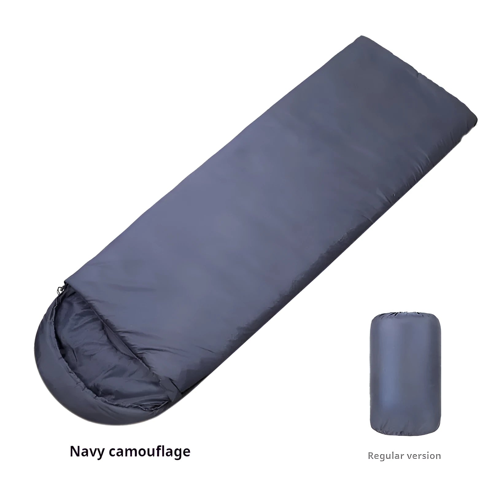 Navy blue adult camping sleeping bag with envelope structure and cotton filler