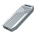 Aluminium M.2 NVMe SSD external enclosure for 2280 drives in grey and silver colours.