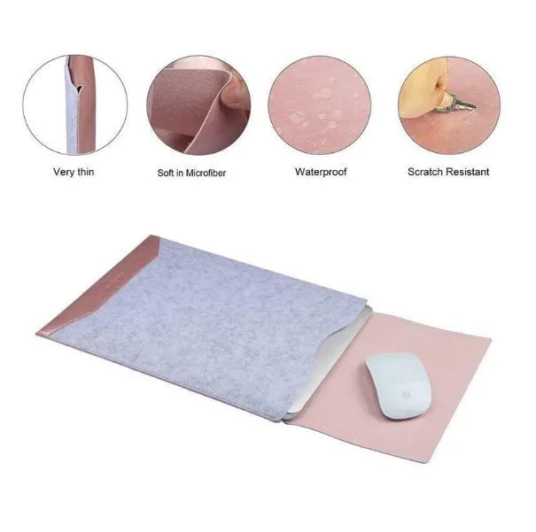 Minimalist laptop sleeve with built-in mouse pad for 11.6 to 15.4 inch laptops in rose gold