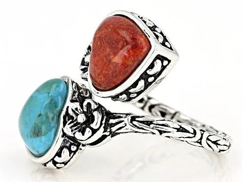 Antique silver alloy insect ring with turquoise stone for women