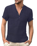 Casual linen polo shirt in Beige, Black, Dark Blue, Grey, or White, short sleeve, sizes L to 5XL