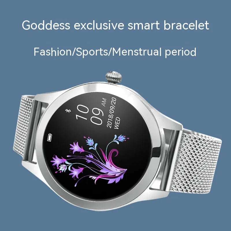 Women's multi-functional sports smartwatch with heart rate monitor on wrist