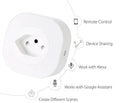 A white smart socket plug with WiFi voice control, showing EU plug pins.