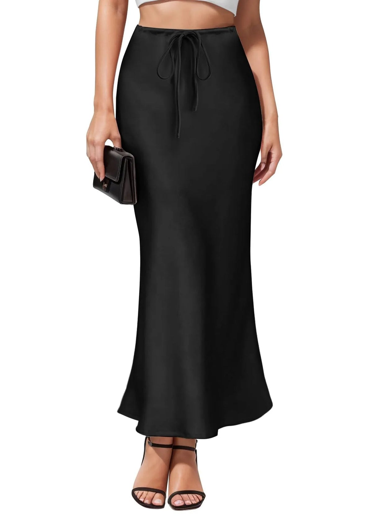 Asymmetric high-waist acetate satin skirt with irregular stitching in milky white