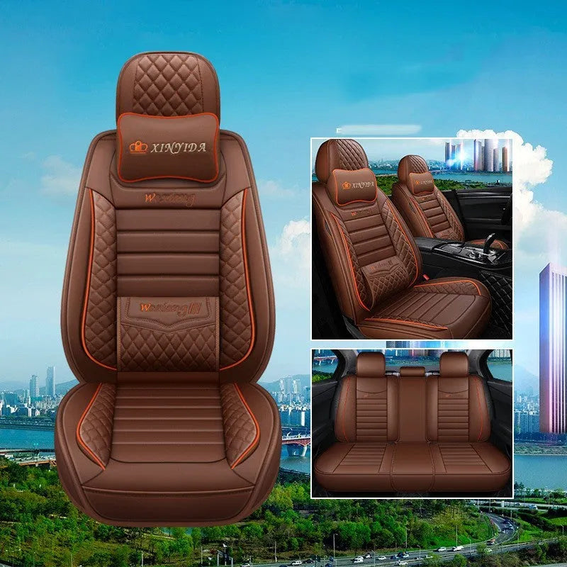 Red leather car seat cushion with high elastic sponge filler on a car seat.