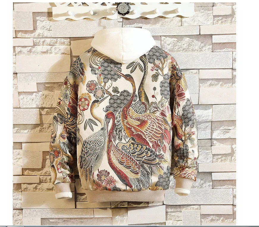 Men's white full embroidery baseball collar jacket in large size available sizes M to 5XL