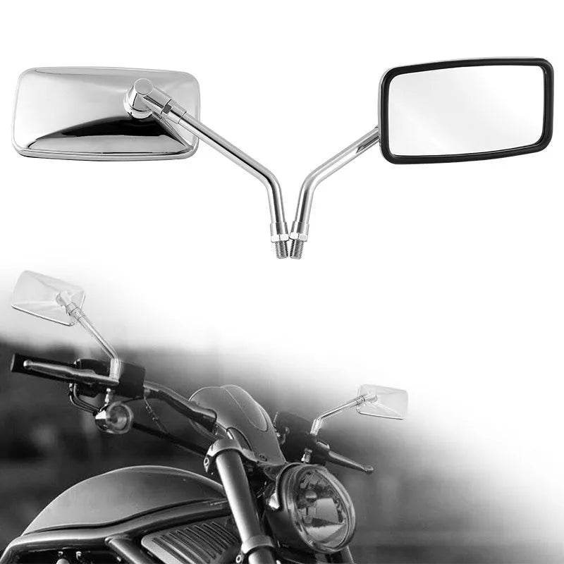 Silver all-metal convex motorcycle rearview mirror for universal fit on motorcycles and scooters
