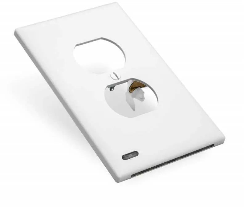 White socket induction night light plugged into wall outlet with automatic light sensor.