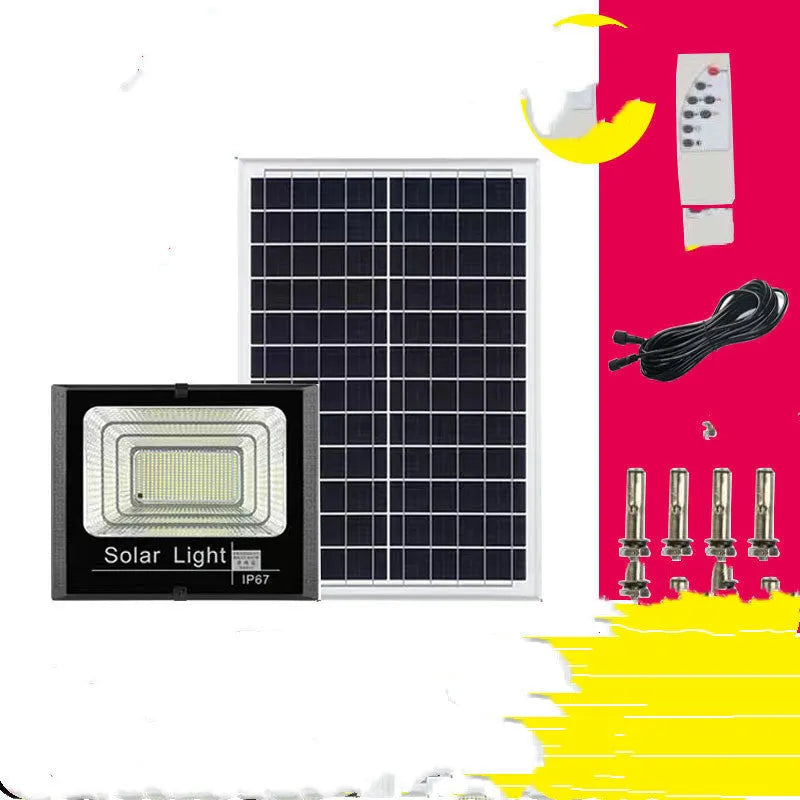Black solar LED flood light for outdoor garden and street lighting with remote control
