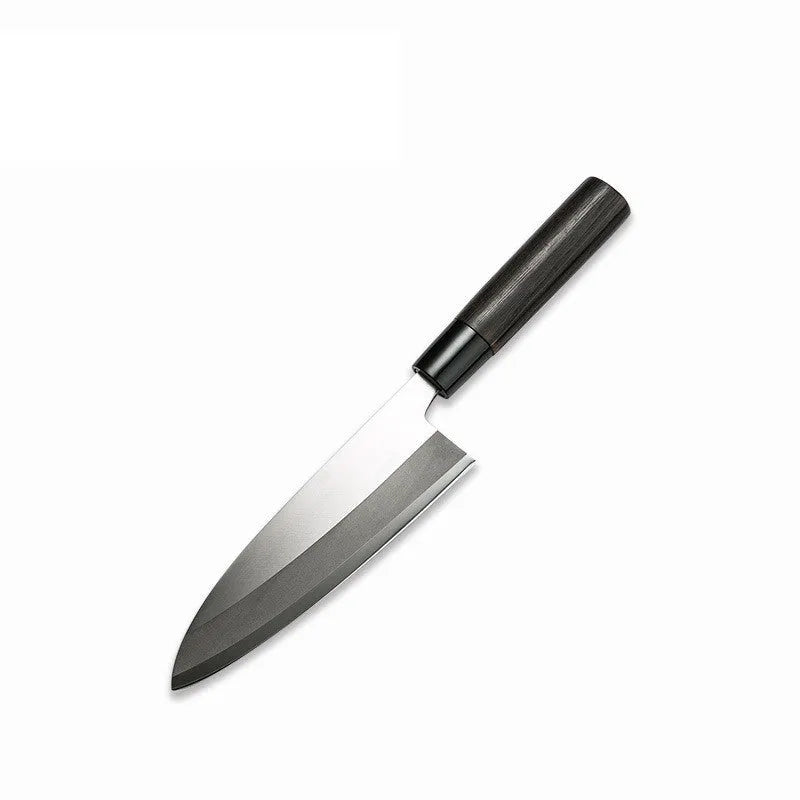Multi-purpose kitchen knife with V silver steel blade, chestnut handle, 193mm blade length, and 62° point.