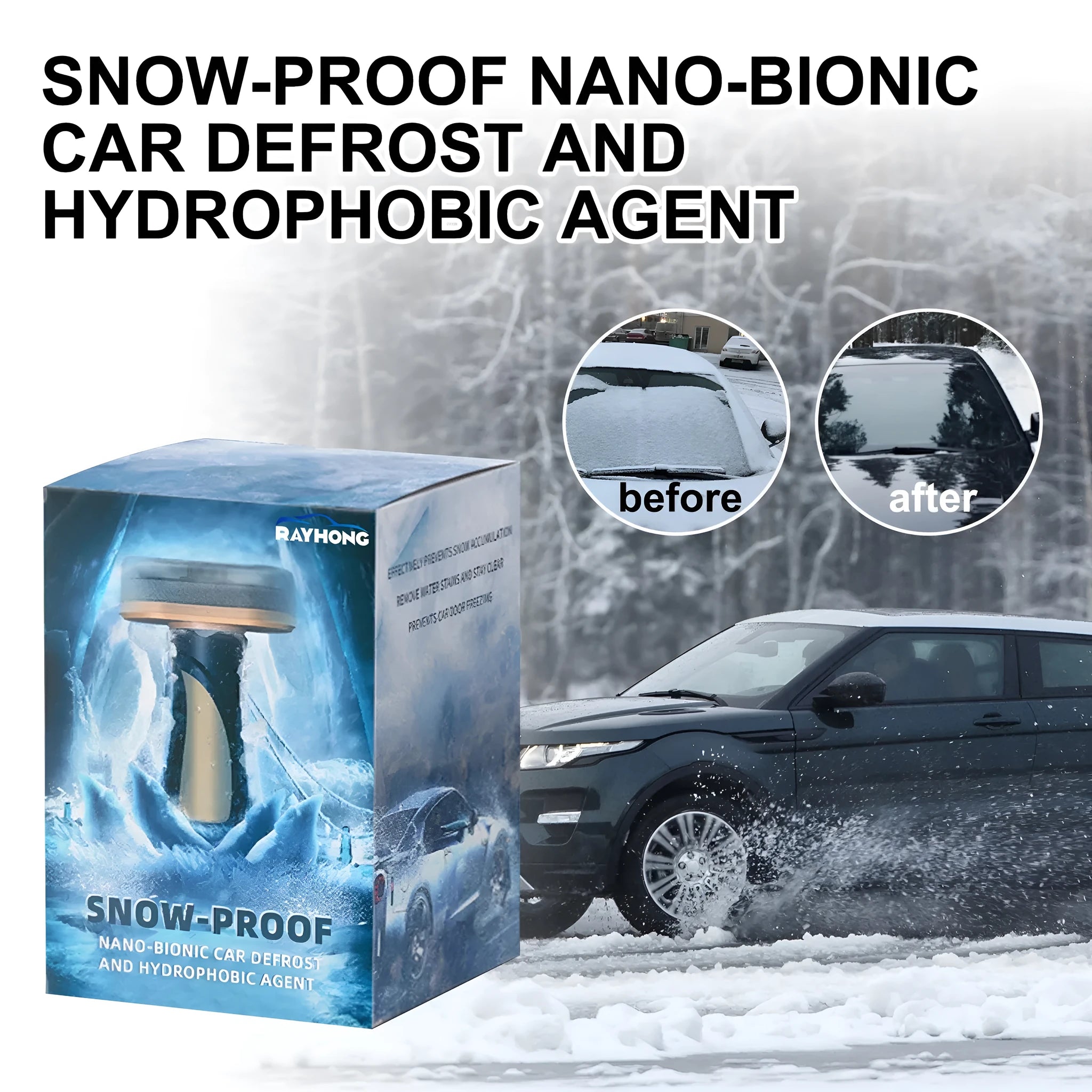 Compact blue and white hydrophobic nano coating car snow brush with PE bristles
