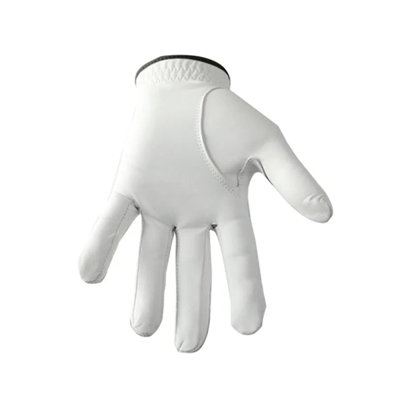 Men's white half sheepskin golf gloves showing palm grip texture