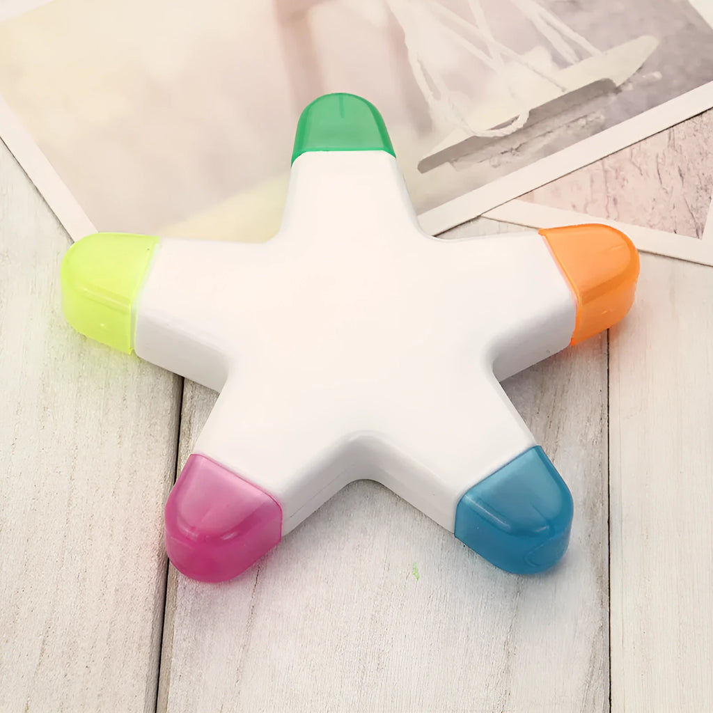 Pentagram highlighter with five multicolour shades, plastic shell and 10.8 cm diameter in OPP packing