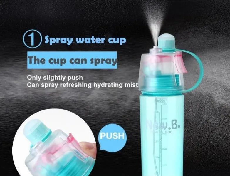 600ml ABS plastic spray water bottle with push-button mist spray, shown in pink, black, green, and yellow