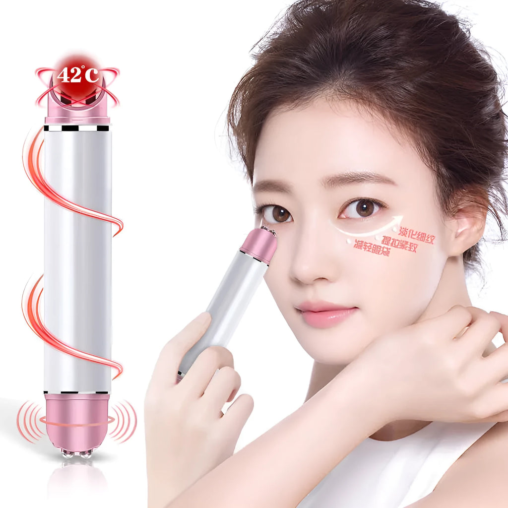 Eye beauty instrument with ultrasonic and ion functions, USB rechargeable, pink body, 215x90x42mm