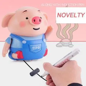 Scribing induction pig toy robot with line-following feature, eco-friendly ABS, LED lights, 8cm width