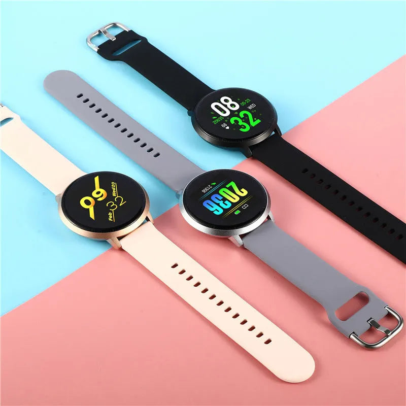 Ultra-thin smart health bracelet with black zinc alloy case and silicone strap on a wrist.