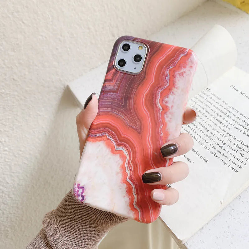 Marbled TPU soft back cover phone case for iPhone in purple and red colour options