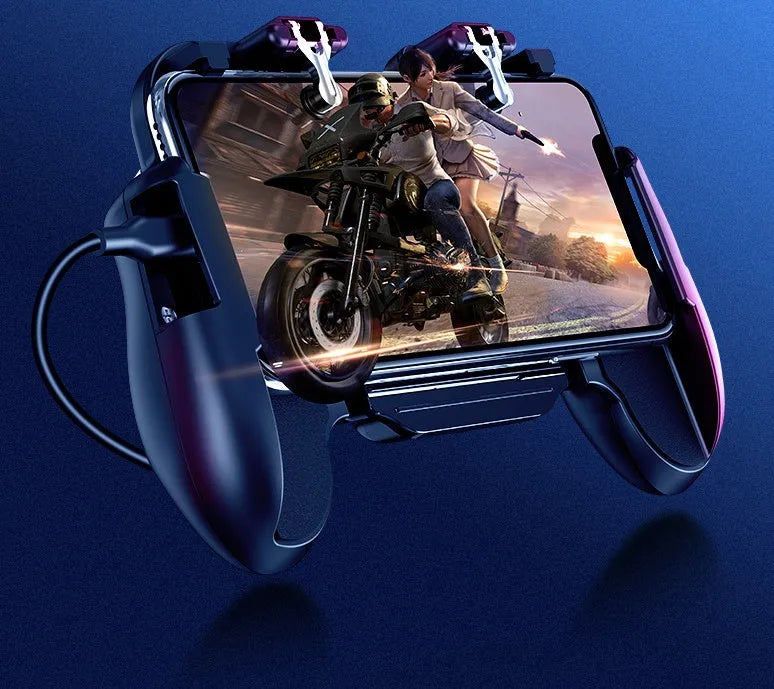 Plastic smartphone game controller accessory with fan handset for shooting games