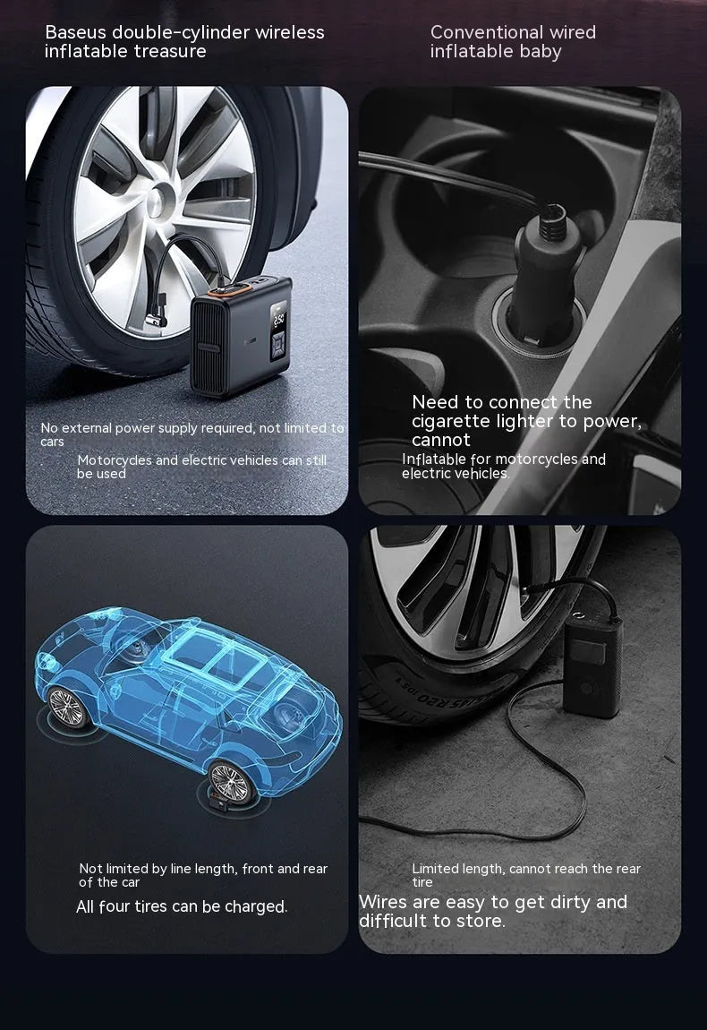 Black portable car tyre inflator with LED light display showing 6000mAh battery capacity